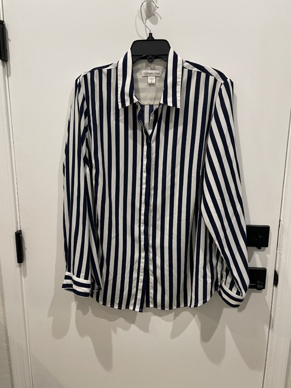 Coldwater Creek Navy and White Striped Button Front Blouse - Size 1X - 18